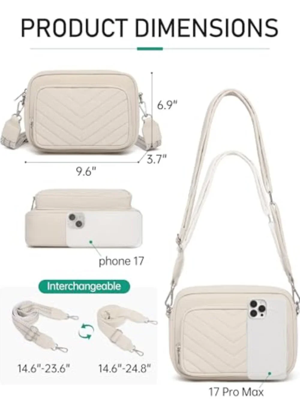 Quilted Puffer Crossbody Bag with Guitar Strap Lightweight Nylon Purse